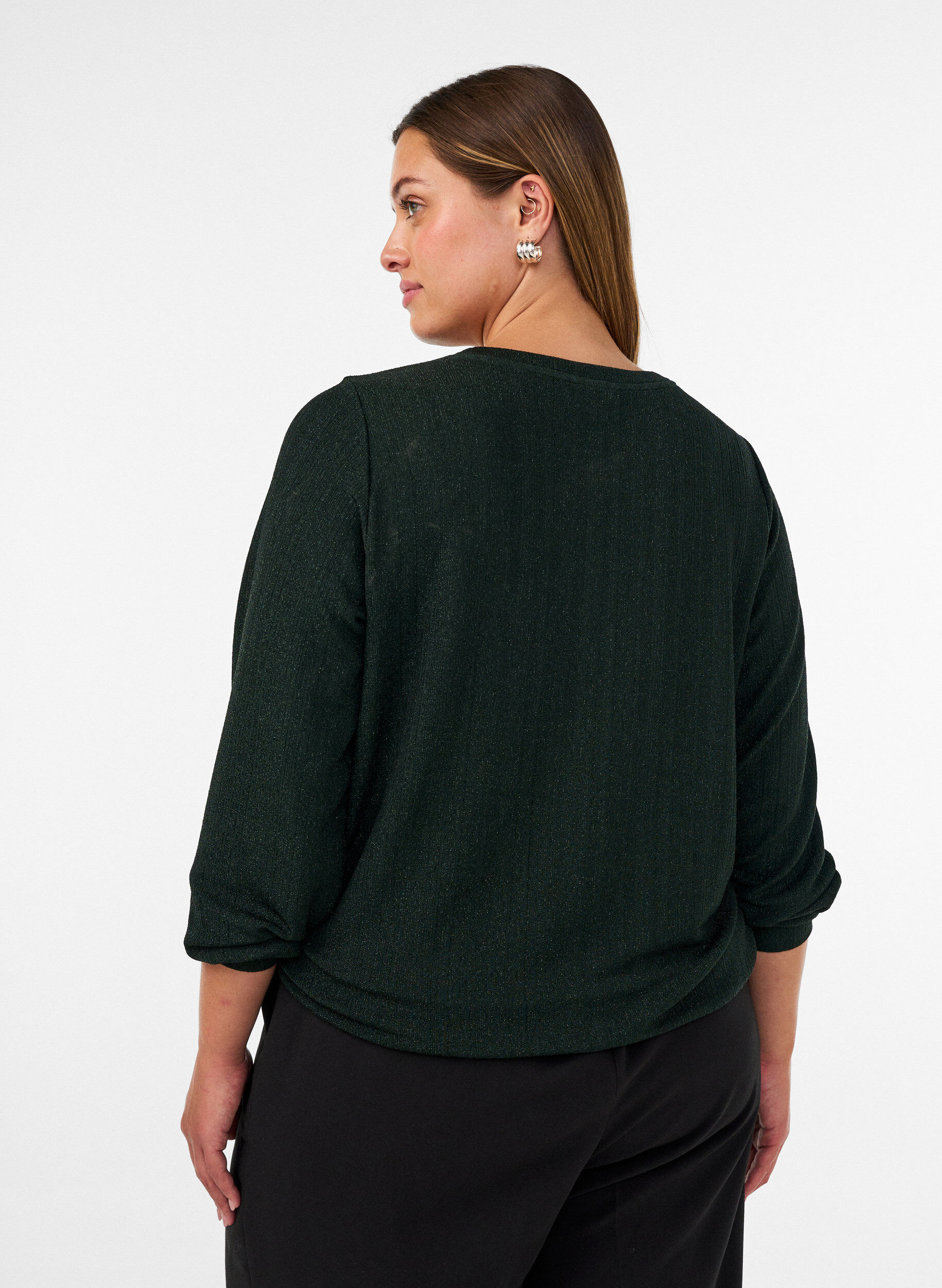 ZizziBlouse avec texture verticale et fils scintillants, Vert, Model image number 2