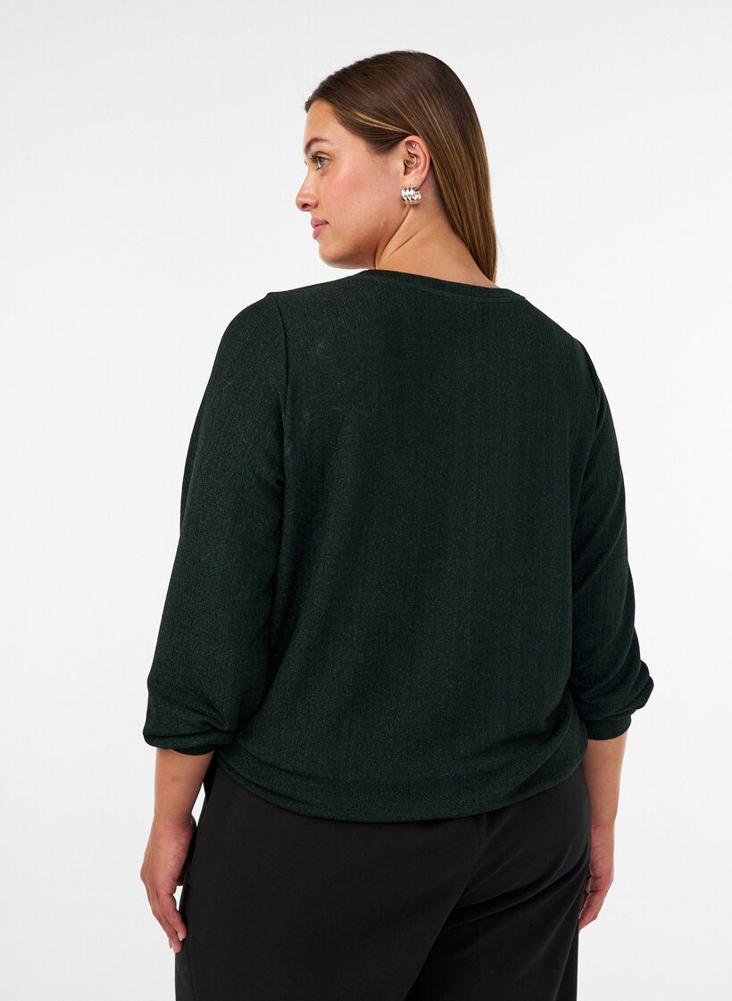 Blouse avec texture verticale et fils scintillants, Vert, Model image number 2