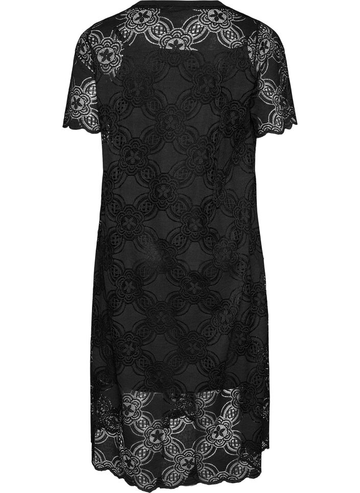 Robe midi en dentelle &agrave; manches 1/2, Noir, Packshot image number 1