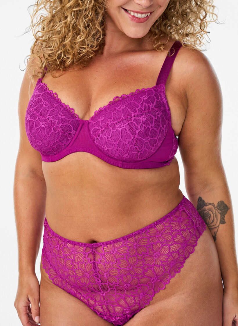 String en dentelle florale avec taille r&eacute;guli&egrave;re, Violet, Model image number 2