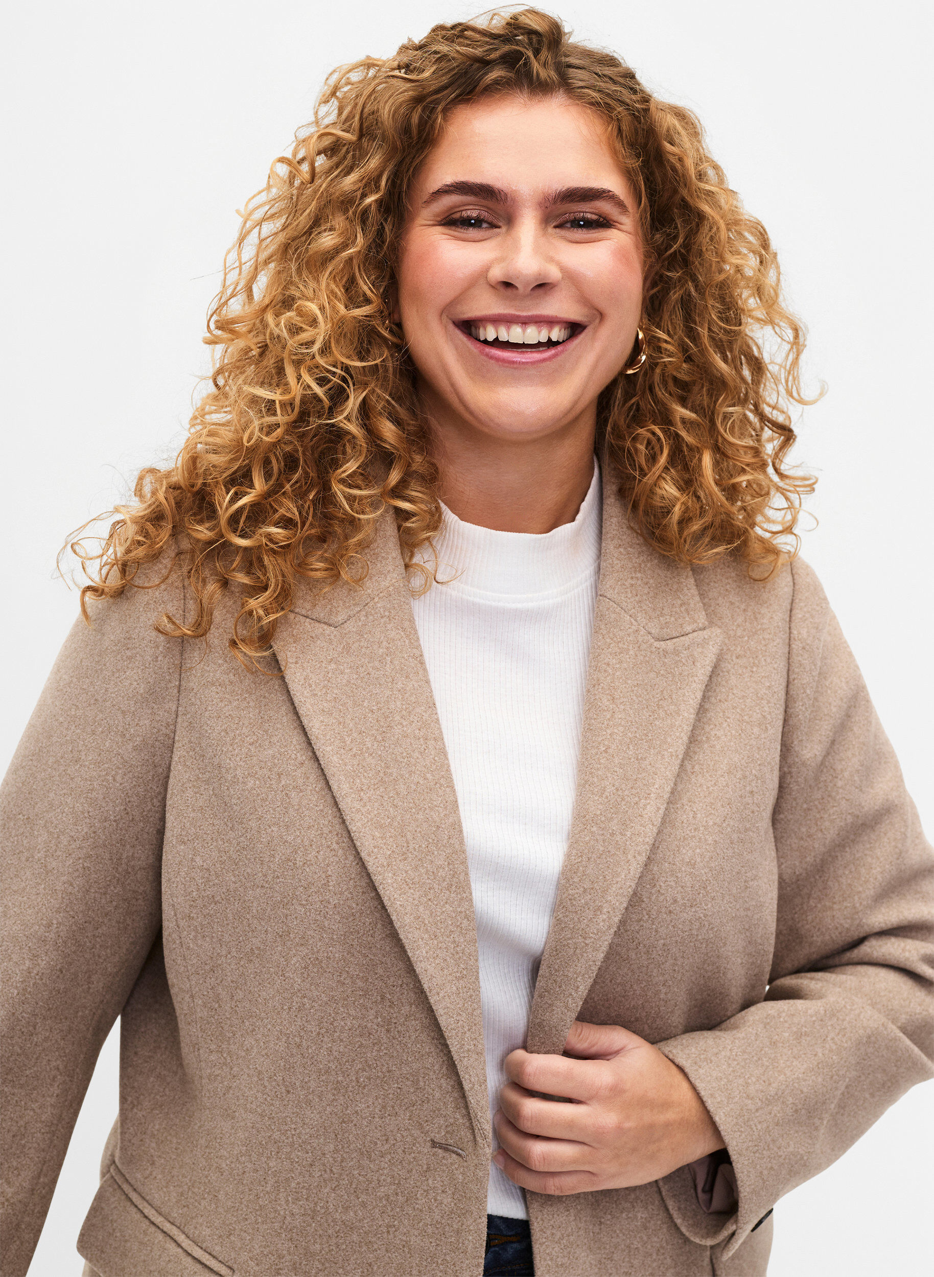 Zizzi Blazer en m&eacute;lange de tissu avec fente, Pumice Stone Mel., Model image number 2