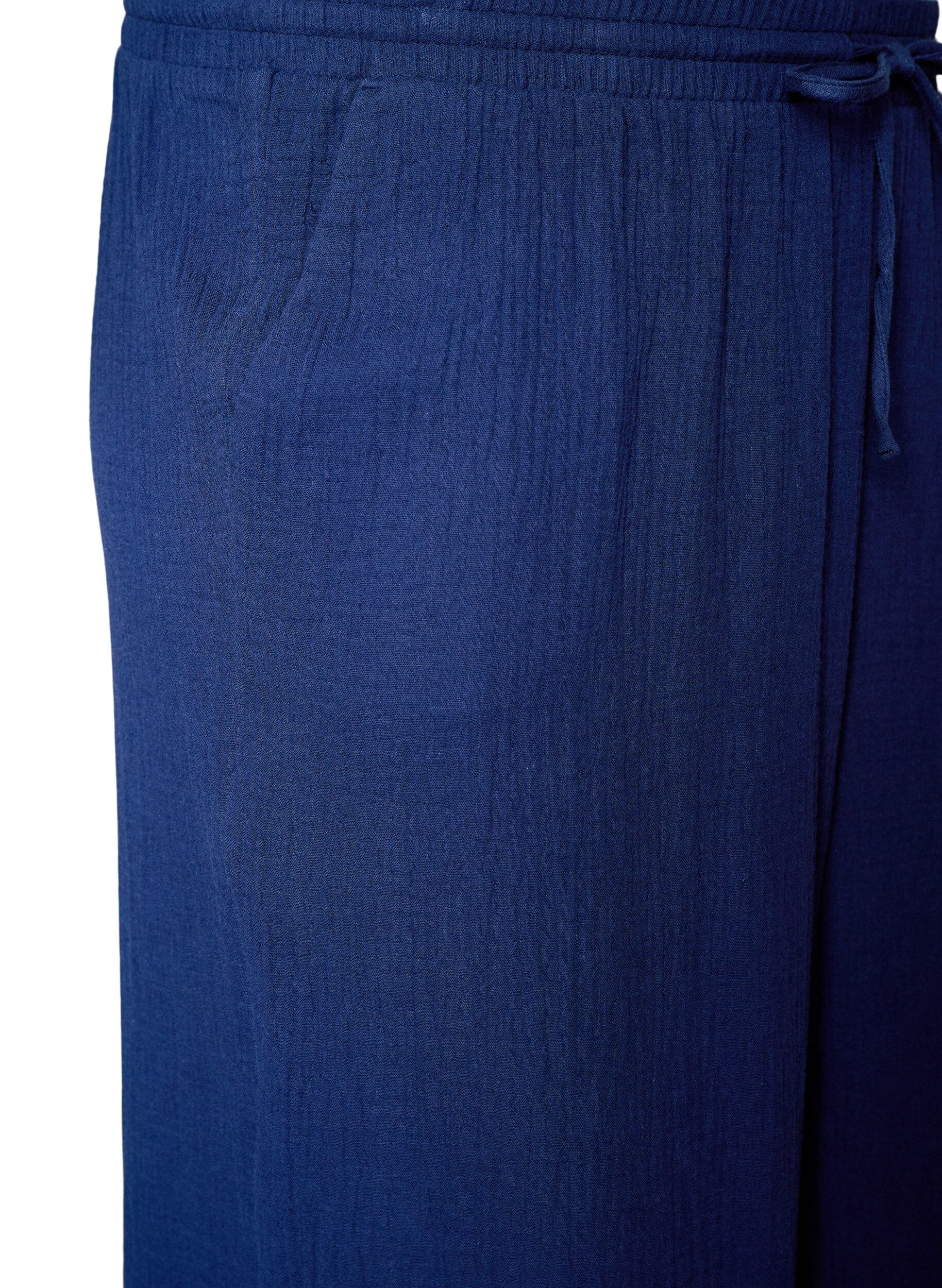 ZizziPantalon culotte en mousseline de coton avec taille haute, Bleu, Packshot image number 2