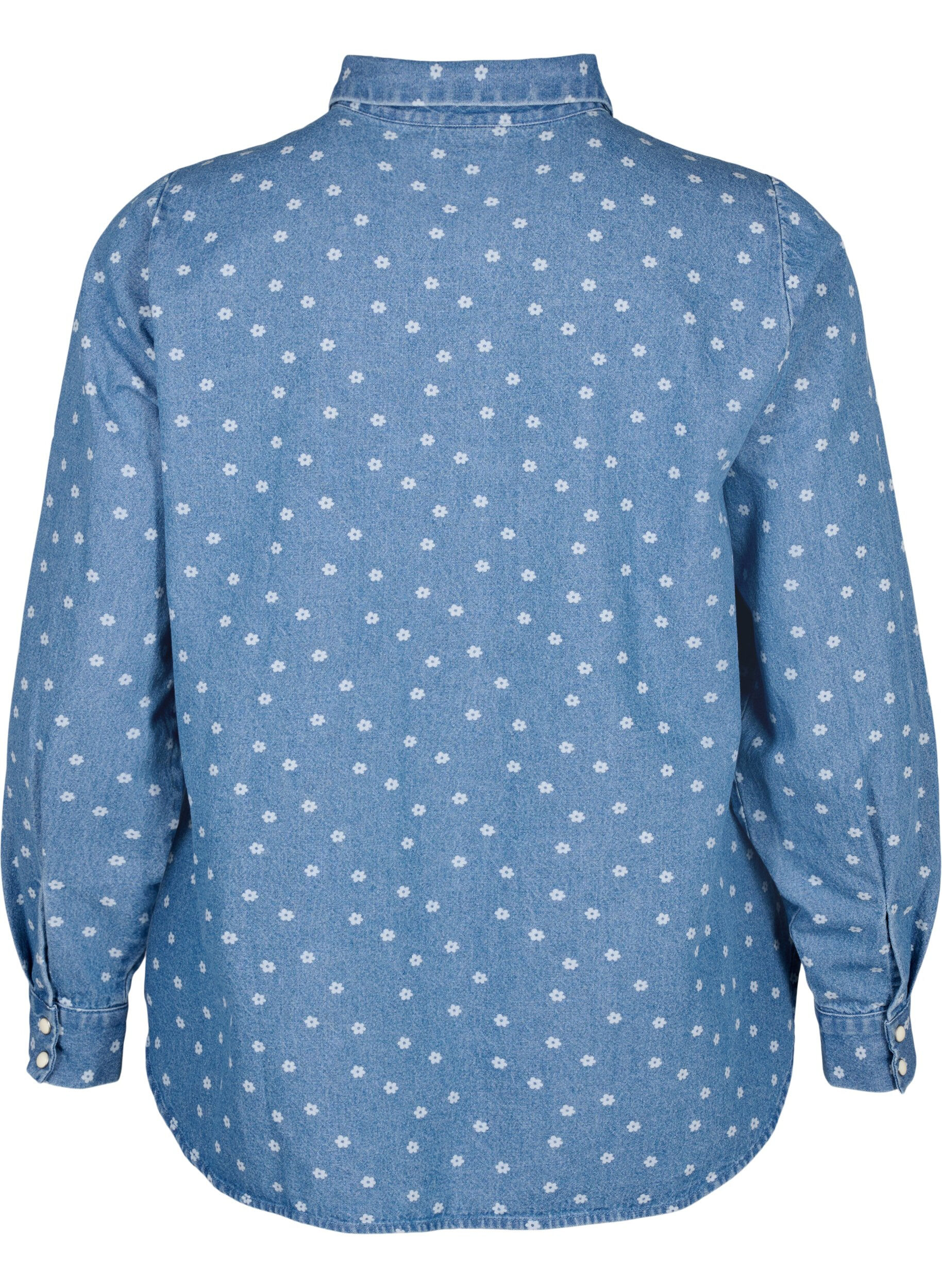 Zizzi Chemise en jean florale avec une poche de poitrine, Light Blue w.Flowers, Packshot image number 1