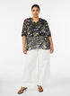 Blouse &agrave; imprim&eacute; floral et col V, Noir, Model image number 1