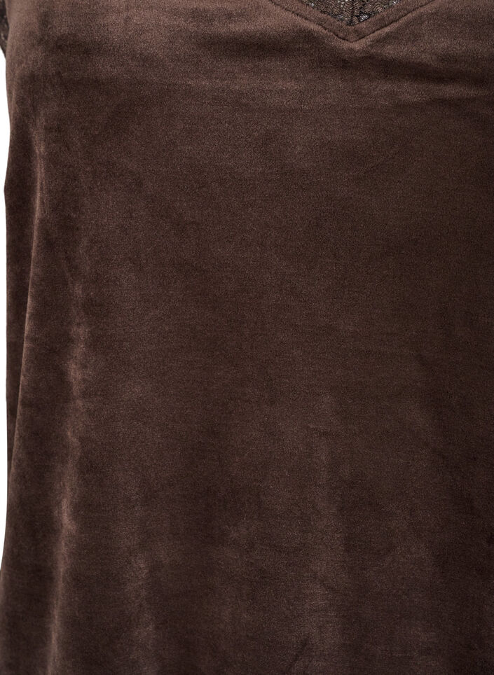 Top en velours avec bordure en dentelle, Marron, Packshot image number 2