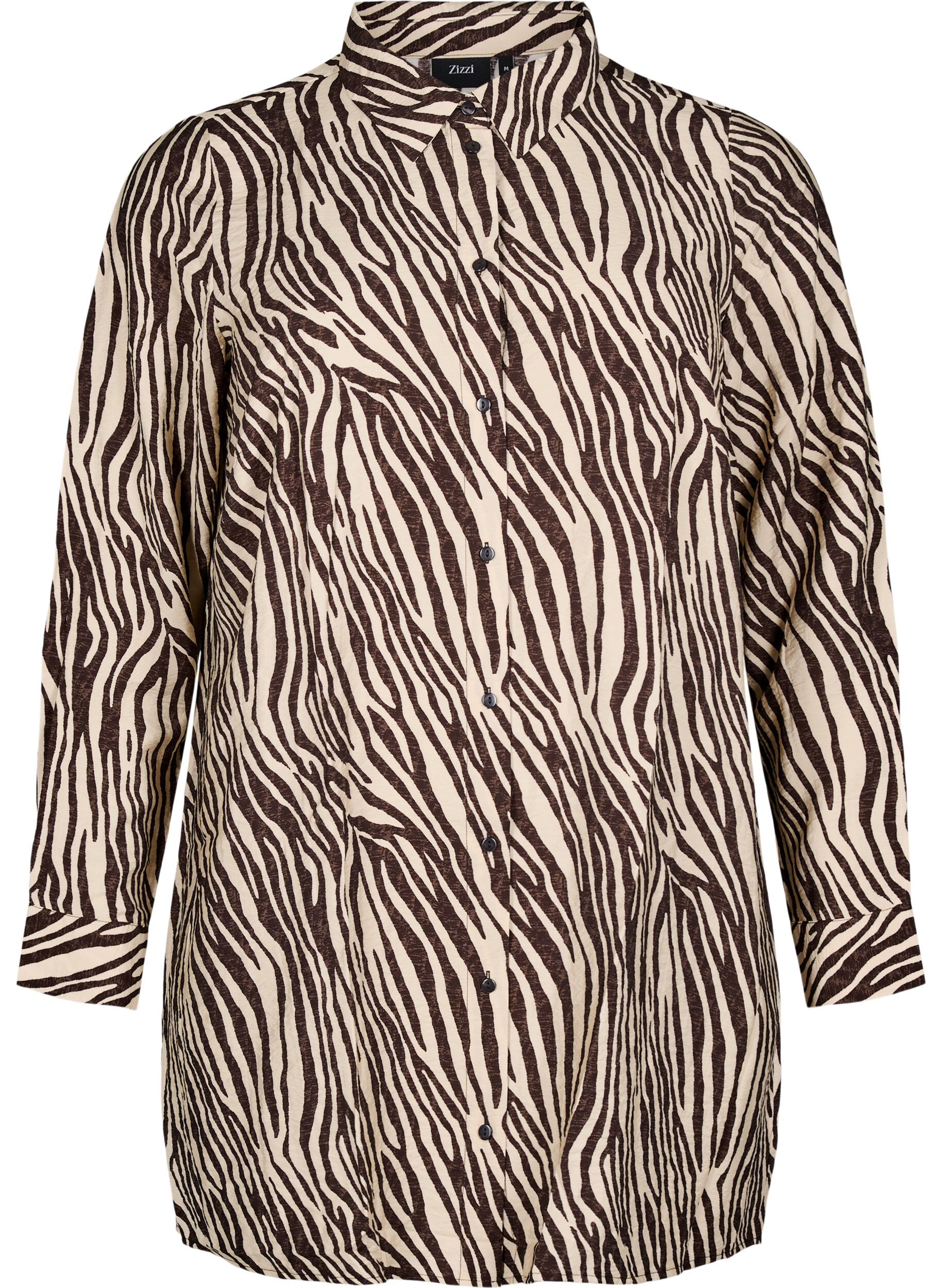 Zizzi Chemise longue &agrave; imprim&eacute; z&eacute;br&eacute;, Marron, Packshot image number 0
