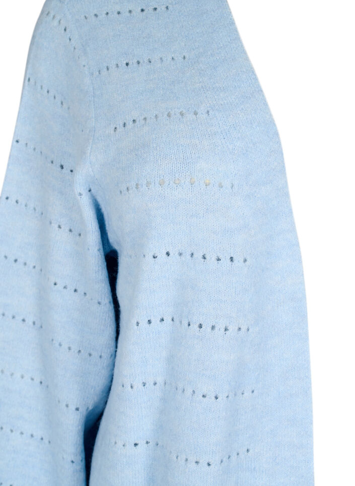 Cardigan long en tricot avec un motif en dentelle, Cashmere Blue Mel., Packshot image number 2