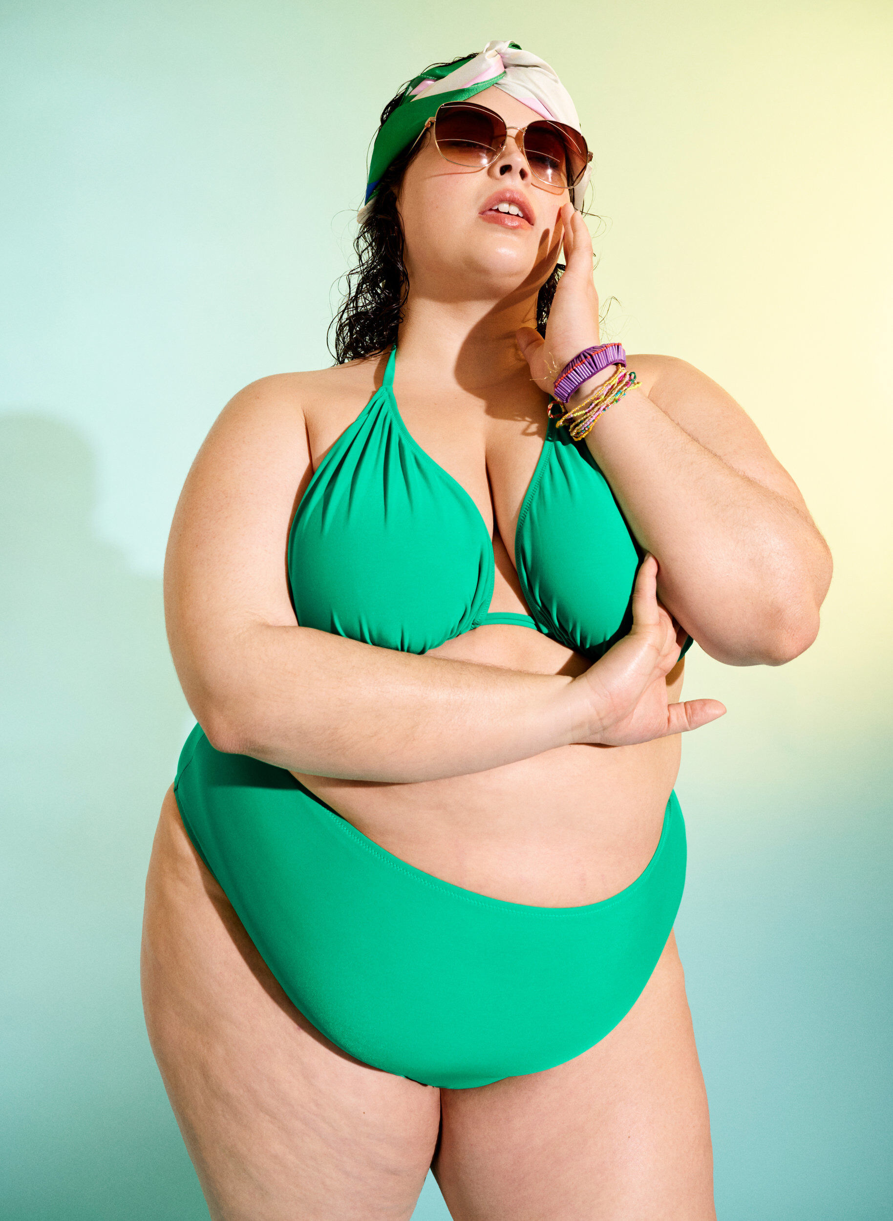 Zizzi Soutien-gorge de bikini triangle uni, Vert, Image image number 0