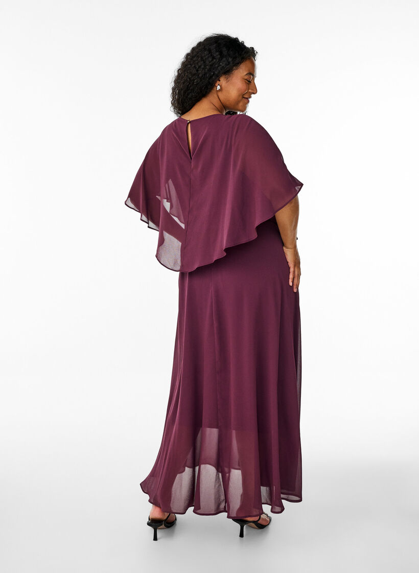 Robe longue de ligne A avec des manches courtes, Bordeaux, Model image number 1