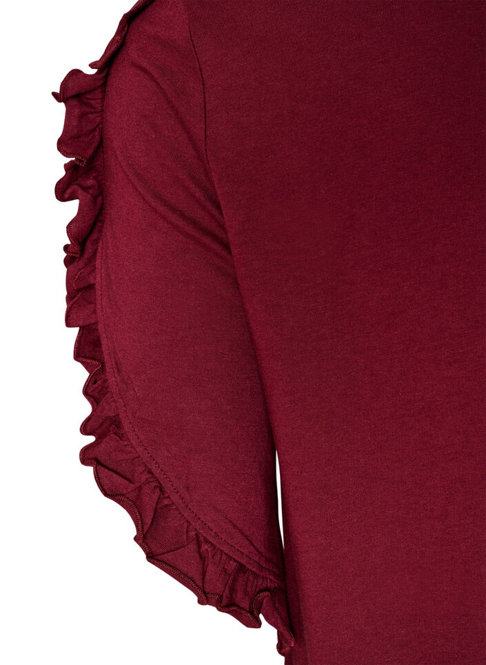 Chemise de nuit en coton bio avec manches &agrave; volants, Bordeaux, Packshot image number 3