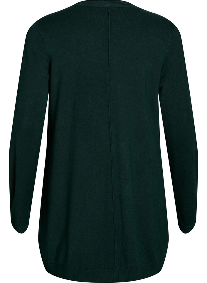 Long cardigan tricot&eacute; en m&eacute;lange de viscose, Vert fonc&eacute;, Packshot image number 1