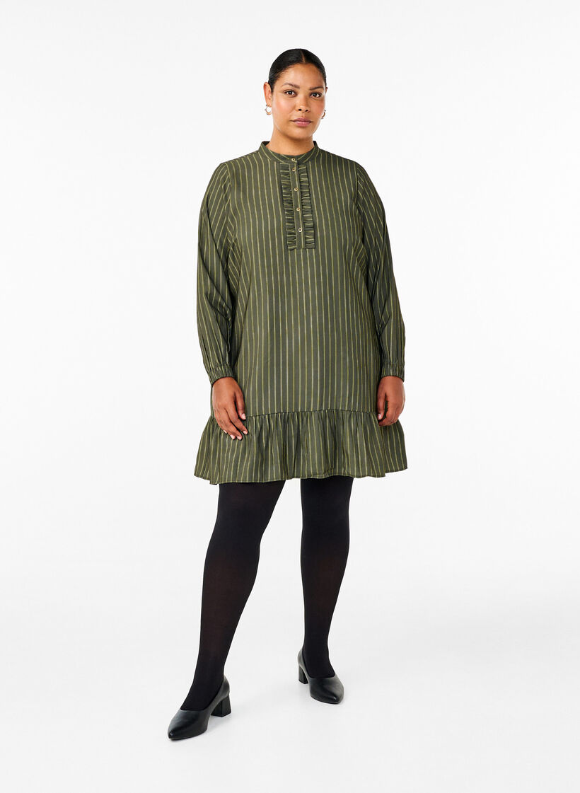 Robe courte à rayures et jabot, Thyme Stripe AOP, Model image number 2