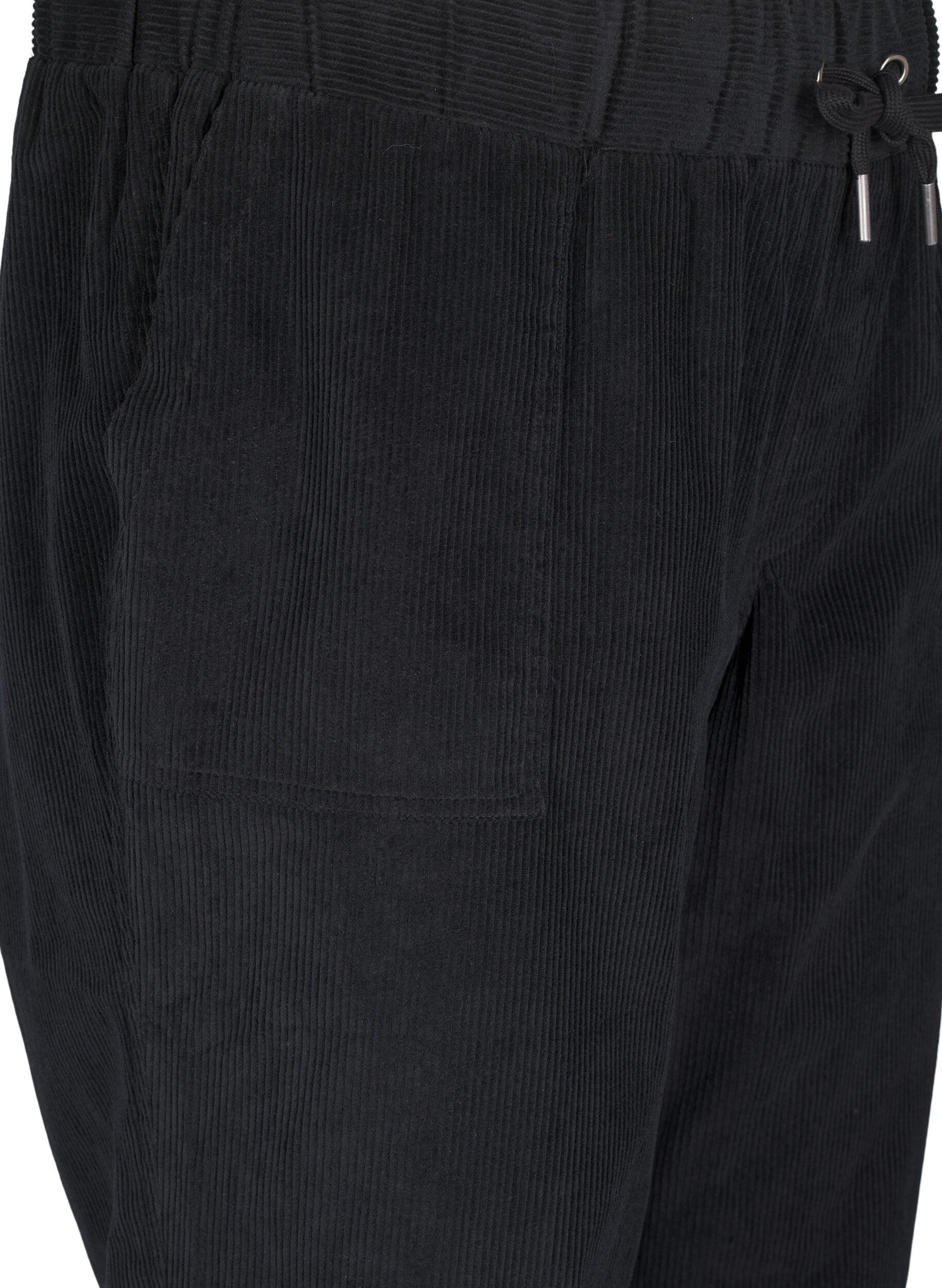 Zizzi Pantalon en velours c&ocirc;tel&eacute; avec ceinture &eacute;lastique, Noir, Packshot image number 2