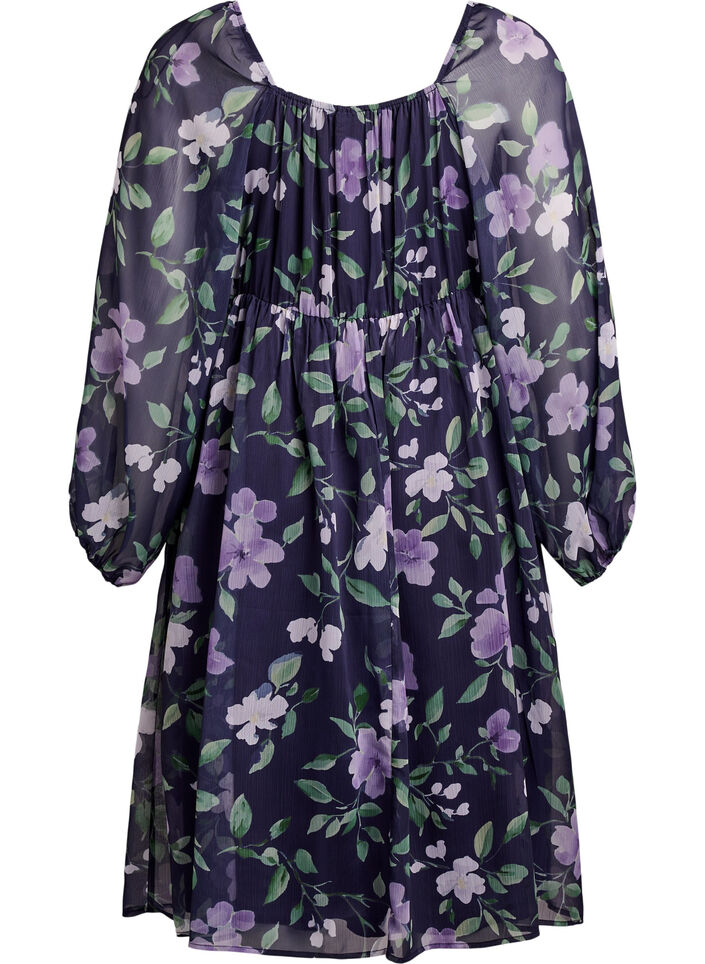 Robe de soir&eacute;e en mousseline &agrave; manches longues, Bleu, Packshot image number 1