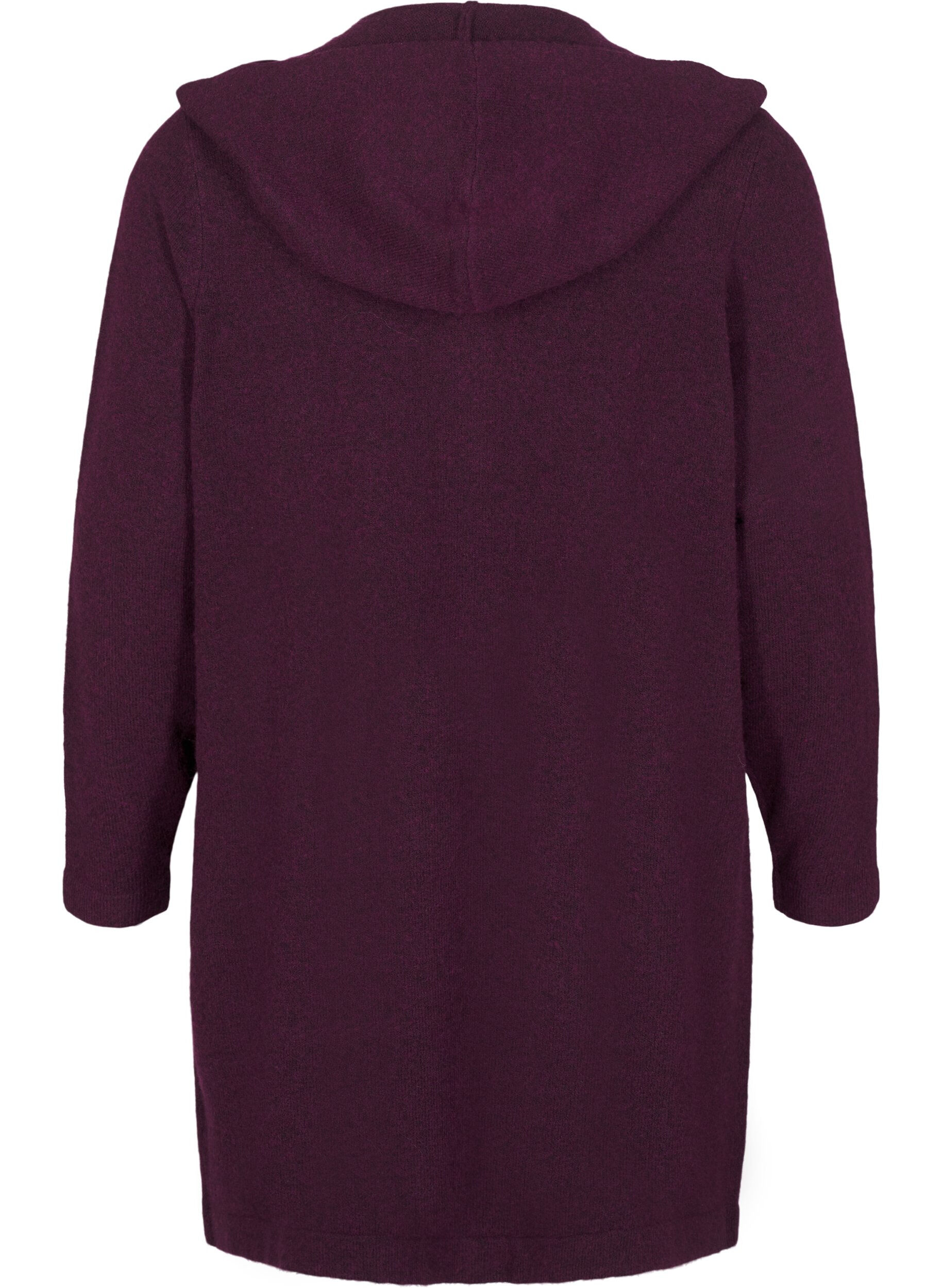 Zizzi Cardigan long tricot&eacute; contenant de la laine et capuche, Potent Purple Mel., Packshot image number 1