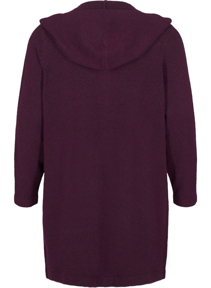 Cardigan long tricoté contenant de la laine et capuche, Potent Purple Mel., Packshot image number 1