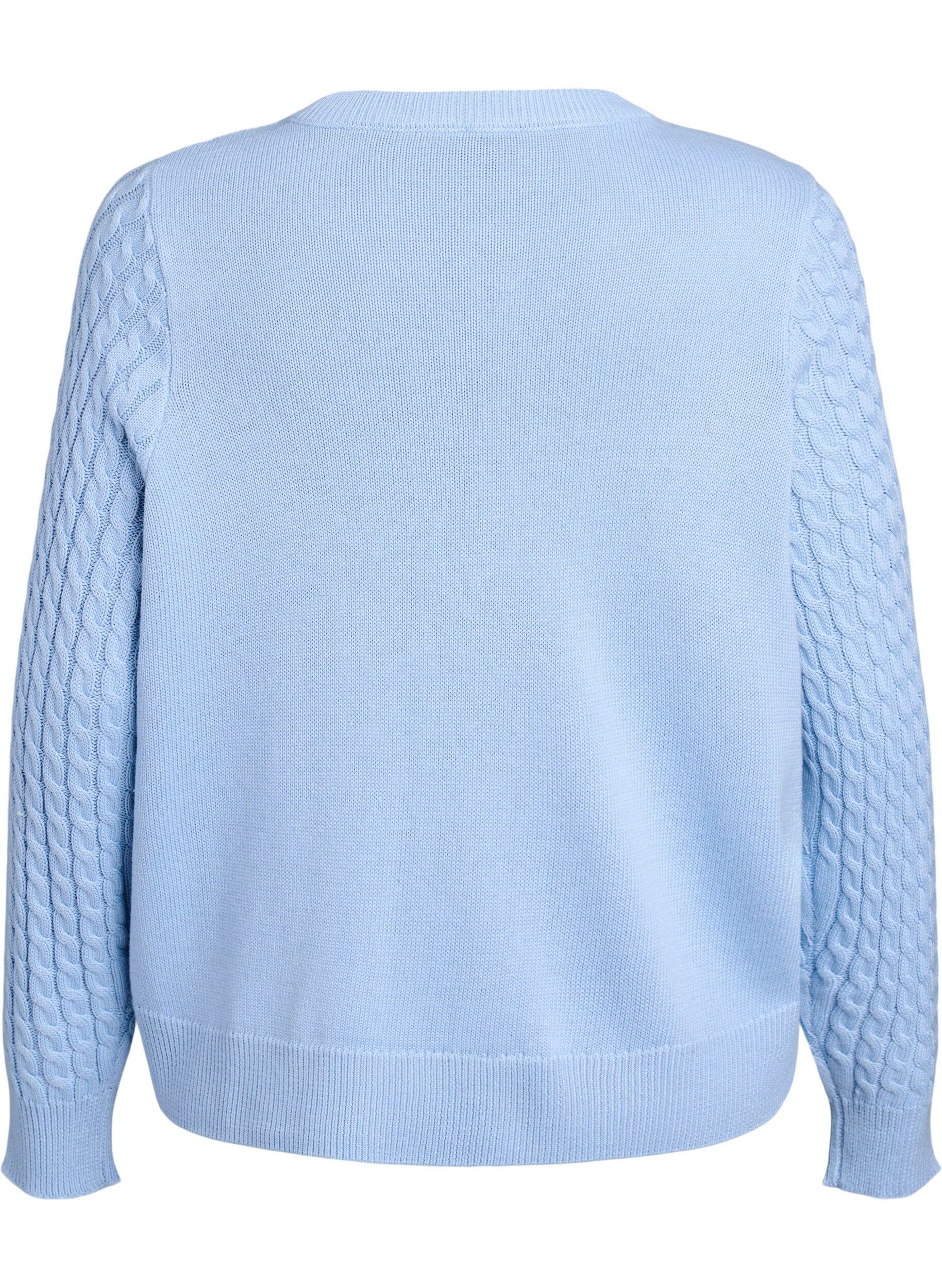 ZizziCardigan en maille torsad&eacute;e avec boutons dor&eacute;s, Bleu, Packshot image number 1