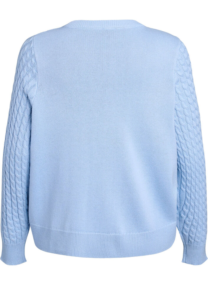 Cardigan en maille torsad&eacute;e avec boutons dor&eacute;s, Bleu, Packshot