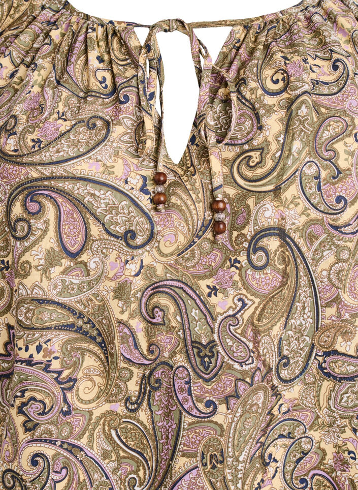 Blouse en viscose avec imprim&eacute; cachemire et lien &agrave; nouer, Jaune, Packshot image number 2