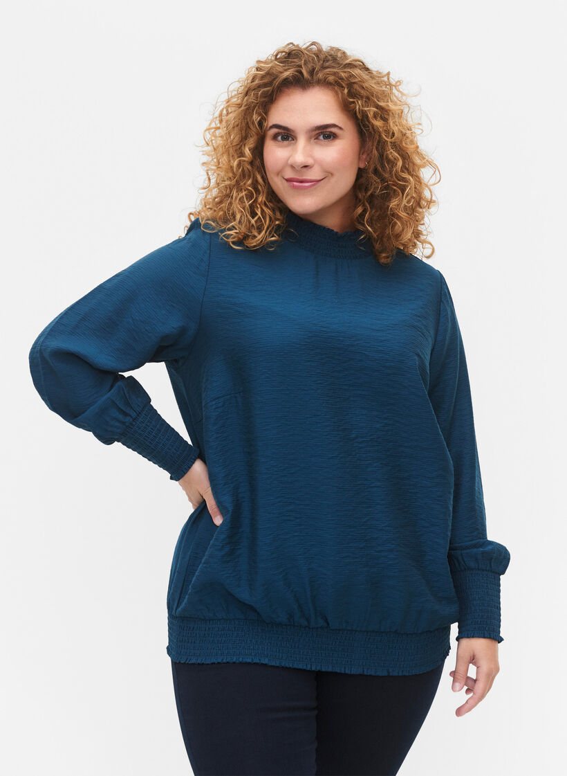 Blouse en viscose avec smock, Reflecting Pond, Model image number 0