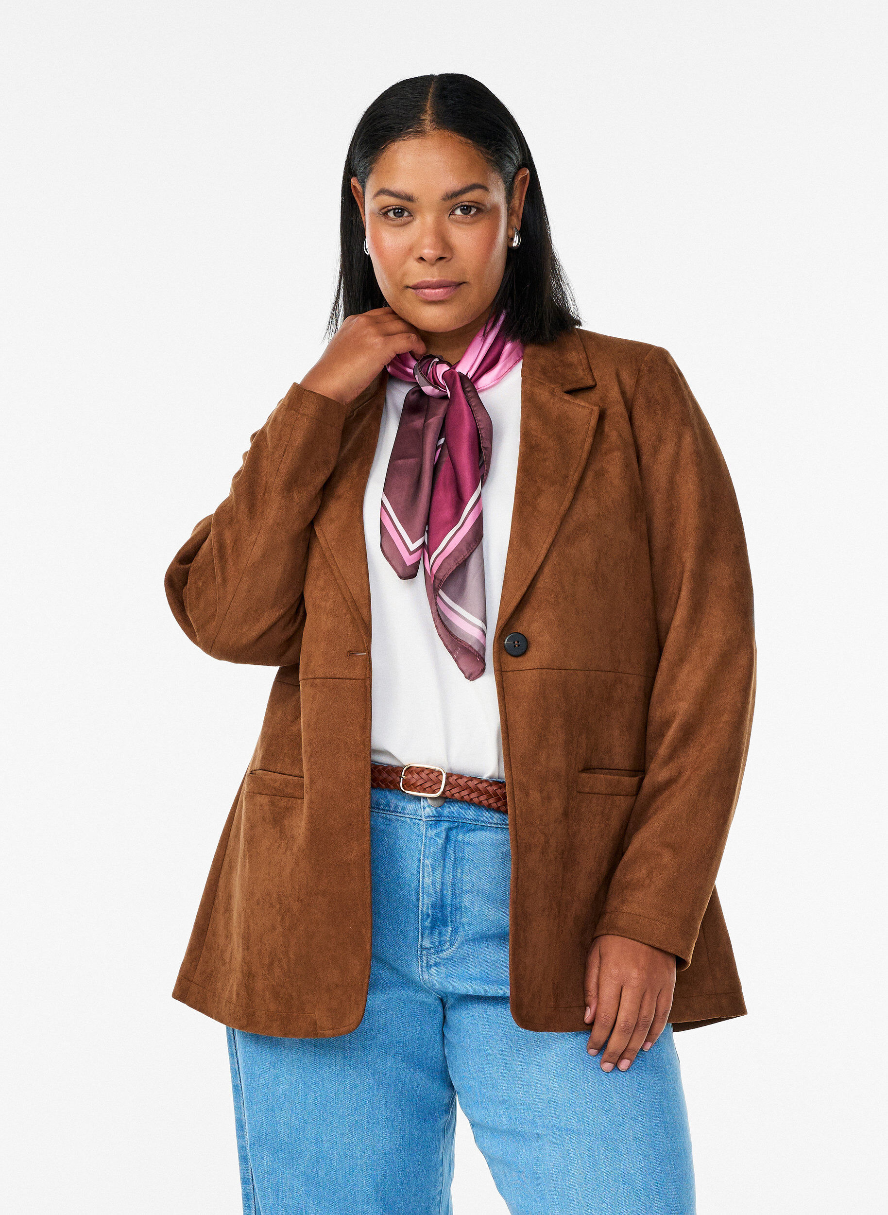 ZizziBlazer en su&eacute;dine, Marron, Model image number 0