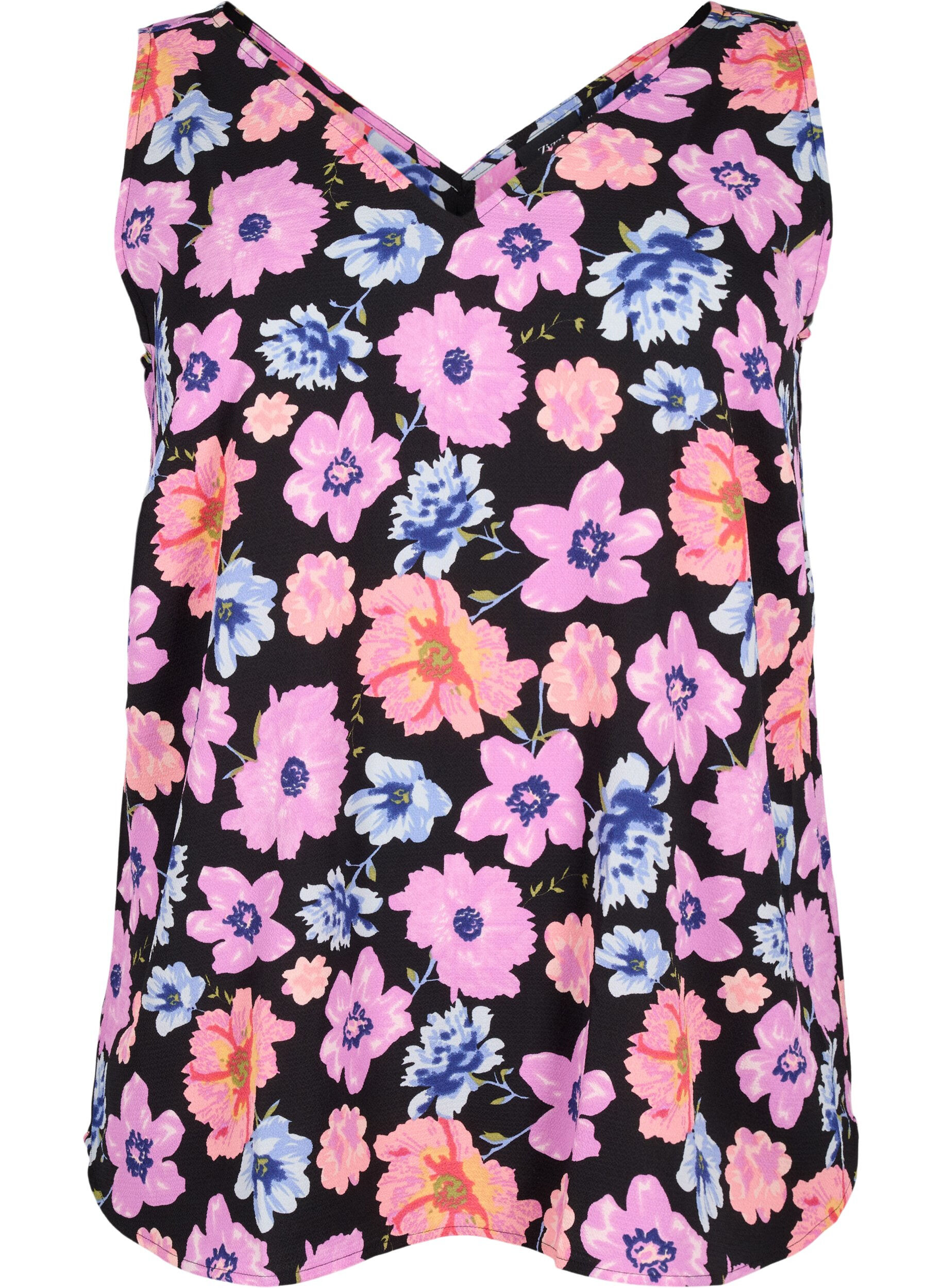 Zizzi Top floral avec col en V, Black Big Flower AOP, Packshot image number 0