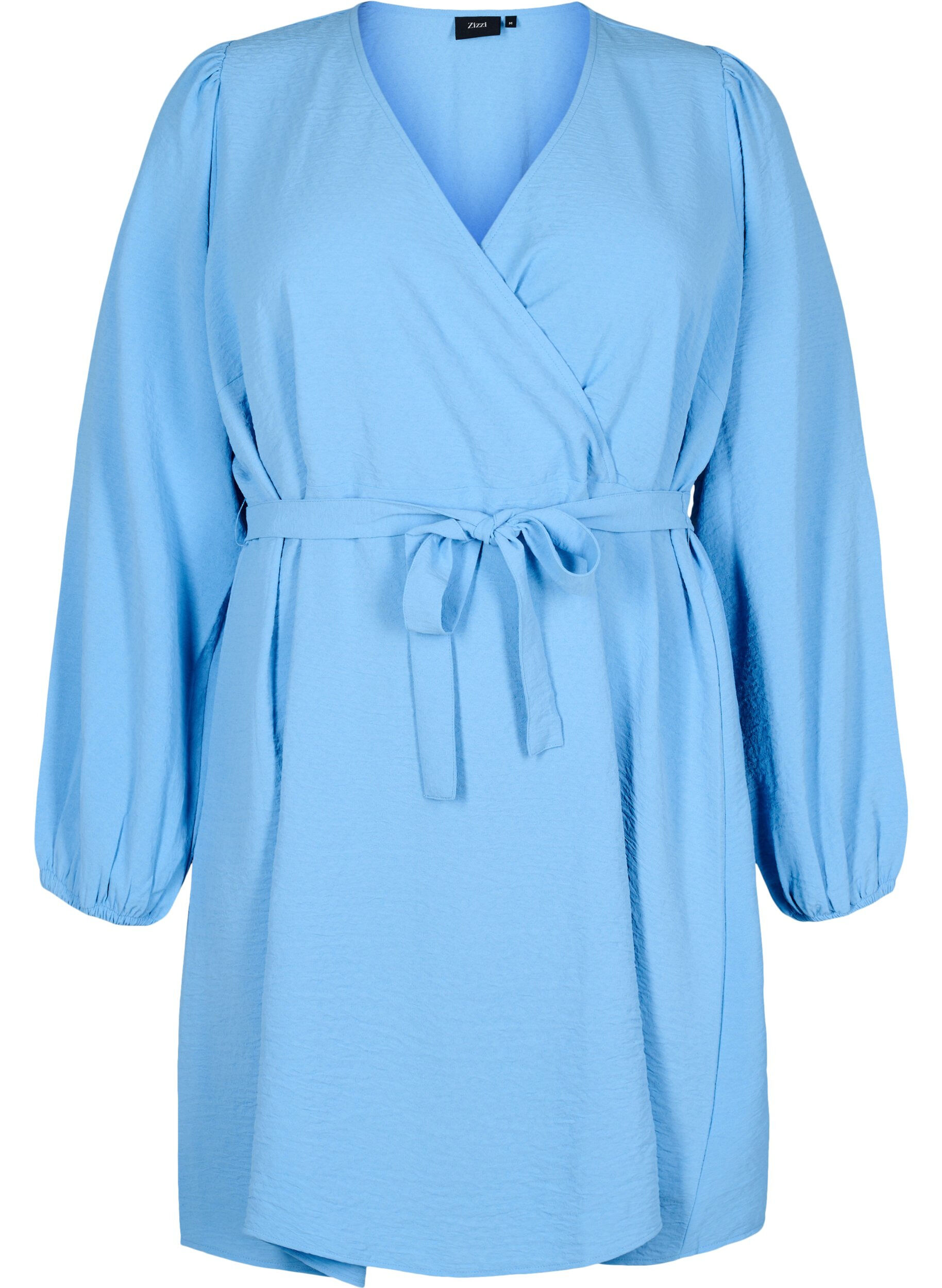 Zizzi Robe courte portefeuille avec ceinture &agrave; nouer, Bleu Clair, Packshot image number 0
