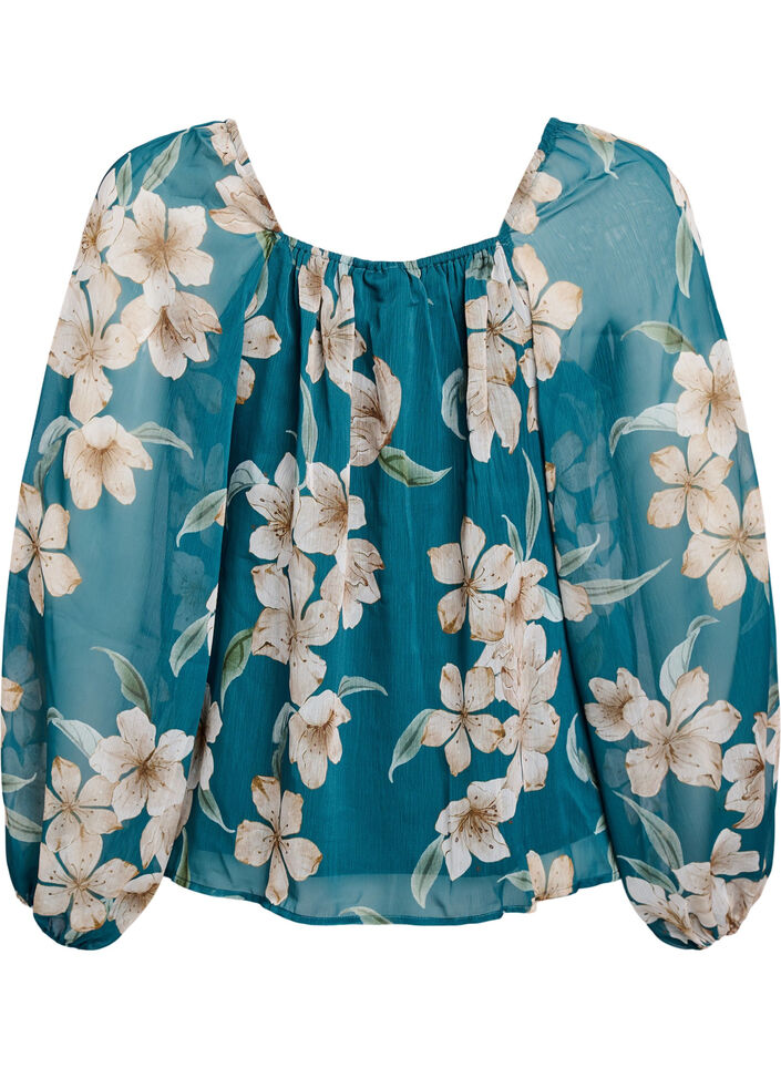 Chemisier en mousseline avec imprim&eacute; floral et manches longues, Vert, Packshot image number 1