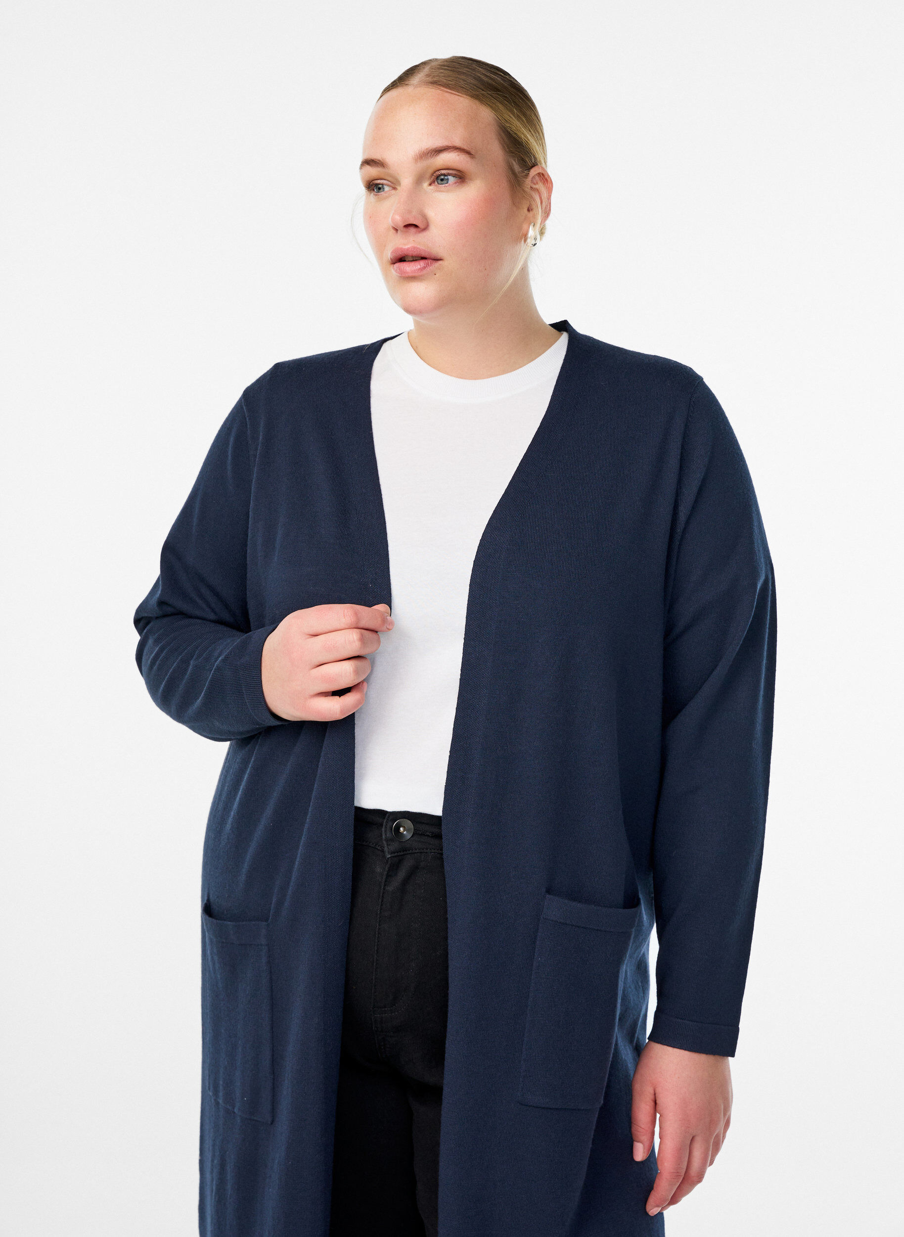 ZizziCardigan long ouvert avec poches, Bleu, Model image number 2