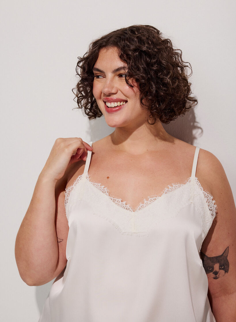 Top &agrave; fines bretelles avec dentelle et ourlet asym&eacute;trique, Vanille, Image image number 0