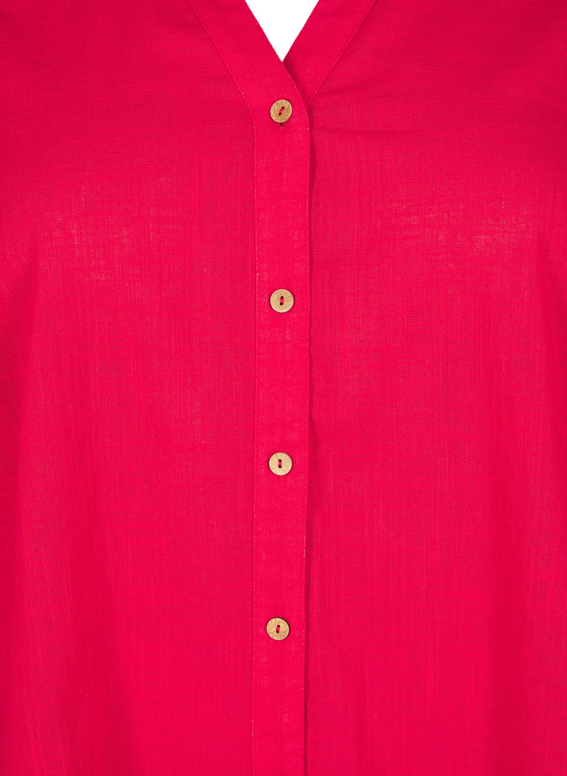 ZizziChemisier en coton avec un col en V, Rouge, Packshot image number 2
