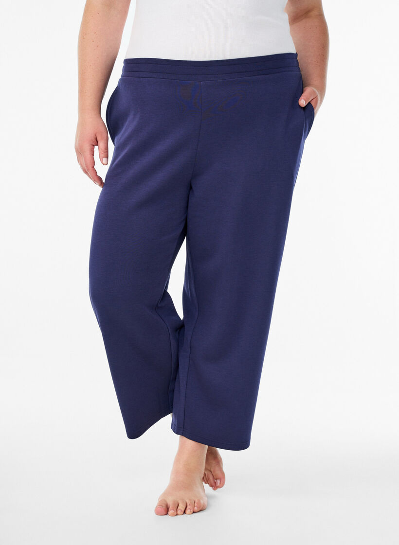 Pantalon 7/8 en modal mélangé avec poches, Bleu, Model image number 2
