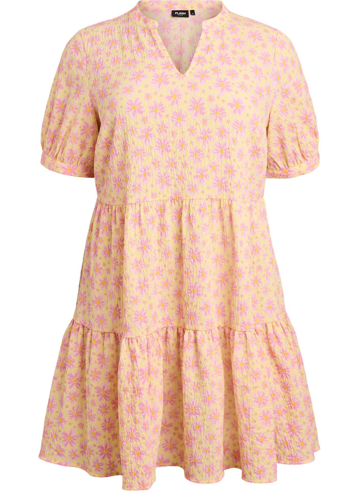 Robe courte &agrave; coupe &eacute;vas&eacute;e, Jaune, Packshot image number 0