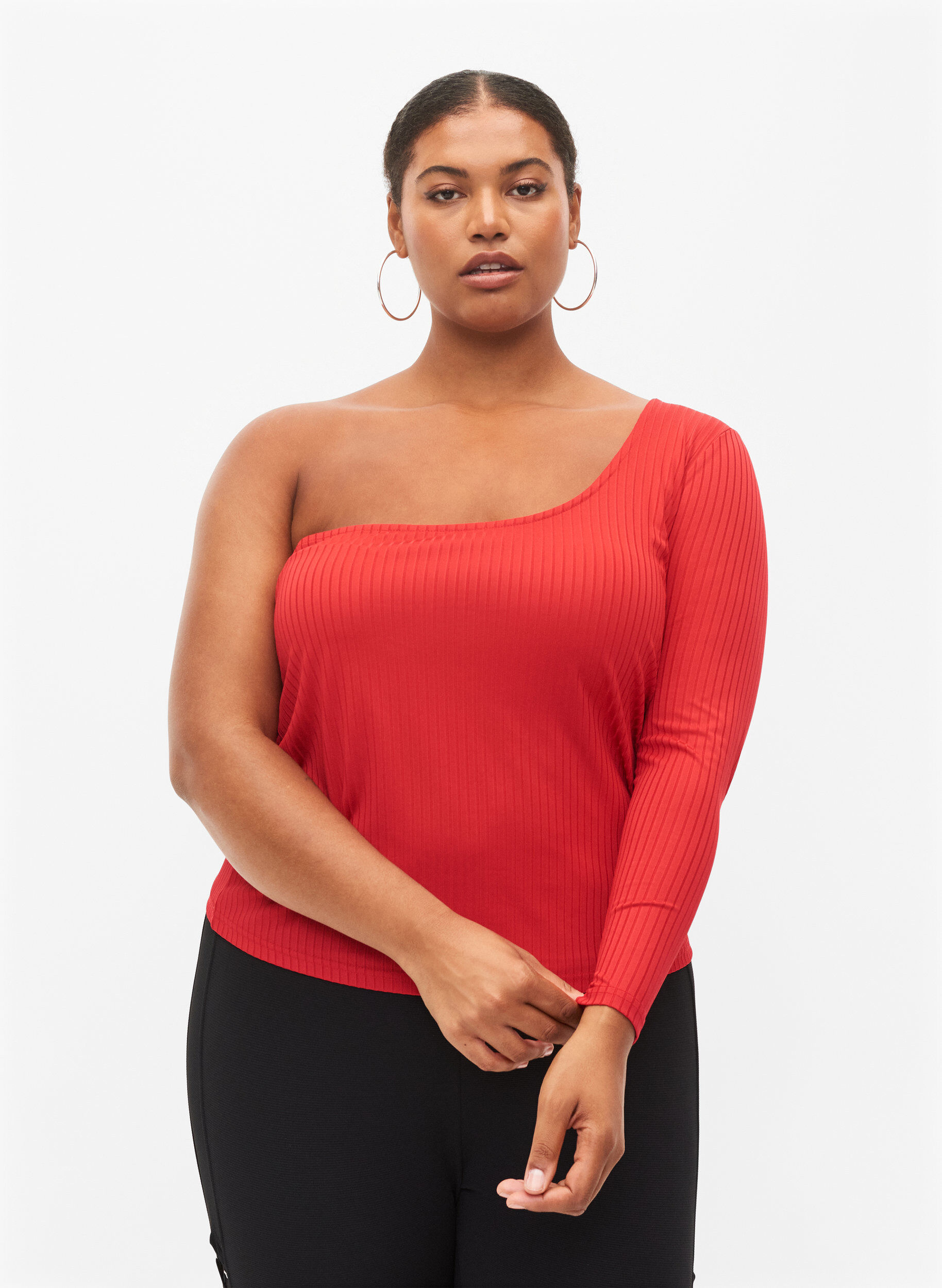 Zizzi Blouse &agrave; une &eacute;paule, Tango Red, Model image number 0