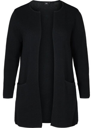 Long gilet en tricot avec poches, Black, Packshot image number 0
