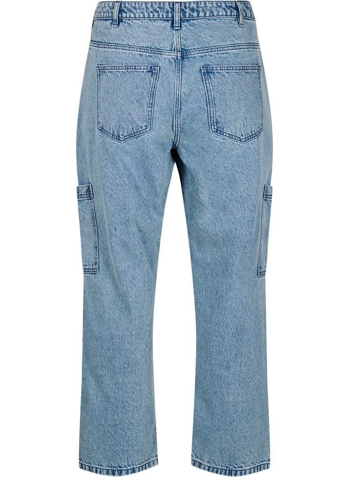 Jeans cargo taille haute, Bleu Clair, Packshot image number 1