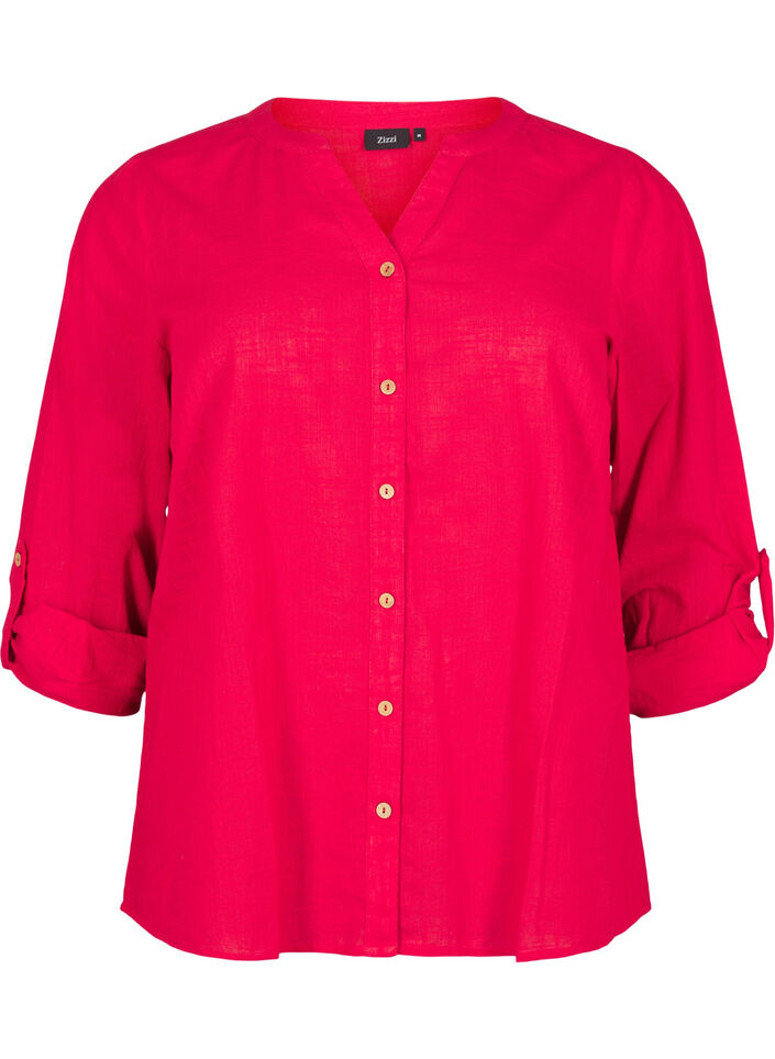 Chemisier en coton avec un col en V, Rouge, Packshot image number 0