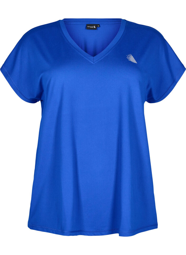 T-shirt de sport ample avec col en v, Bleu, Packshot image number 0