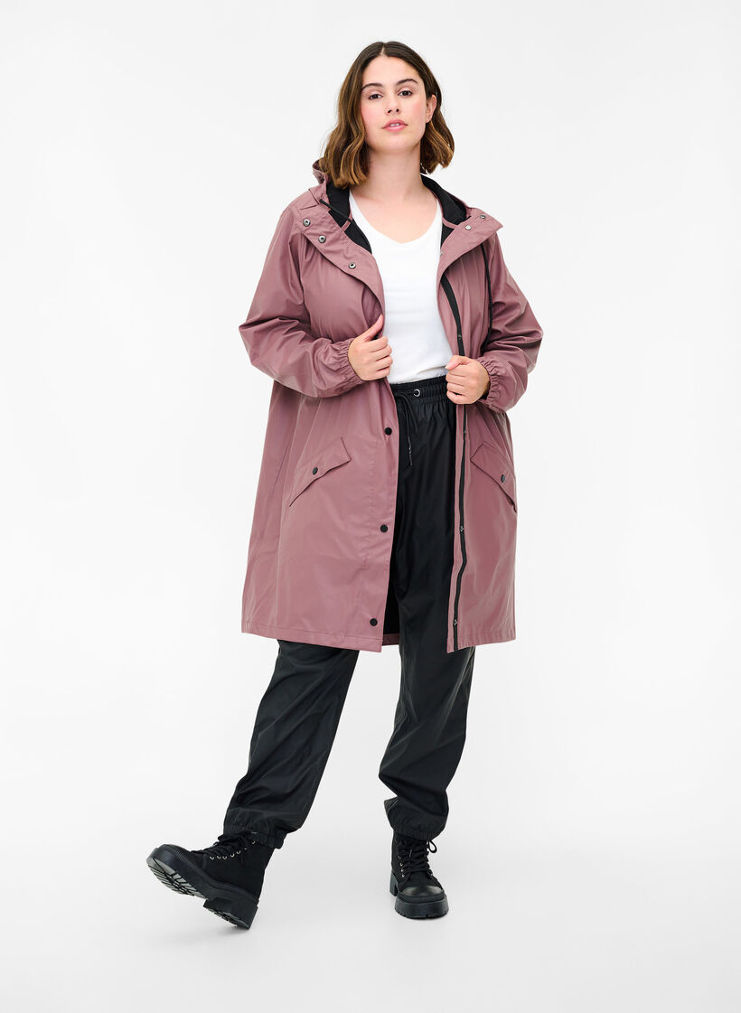 Veste de pluie avec capuche et fermeture boutonnée, Rose Taupe, Model image number 2