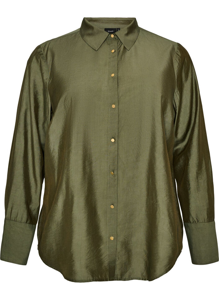 Chemise en viscose avec des boutons dor&eacute;s, Vert, Packshot image number 0