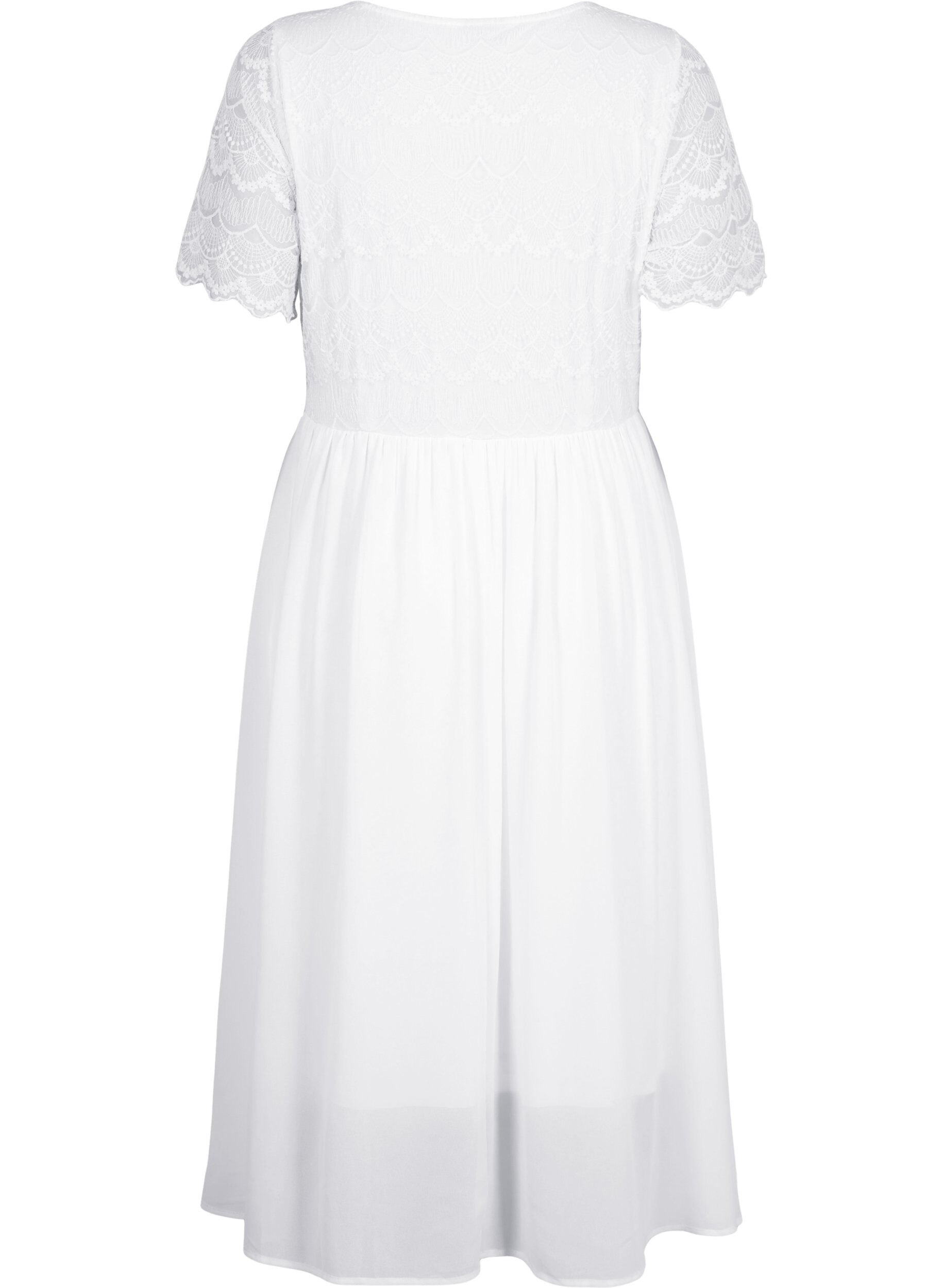 Zizzi Robe de soir&eacute;e avec dentelle et une taille empire, Bright White, Packshot image number 1