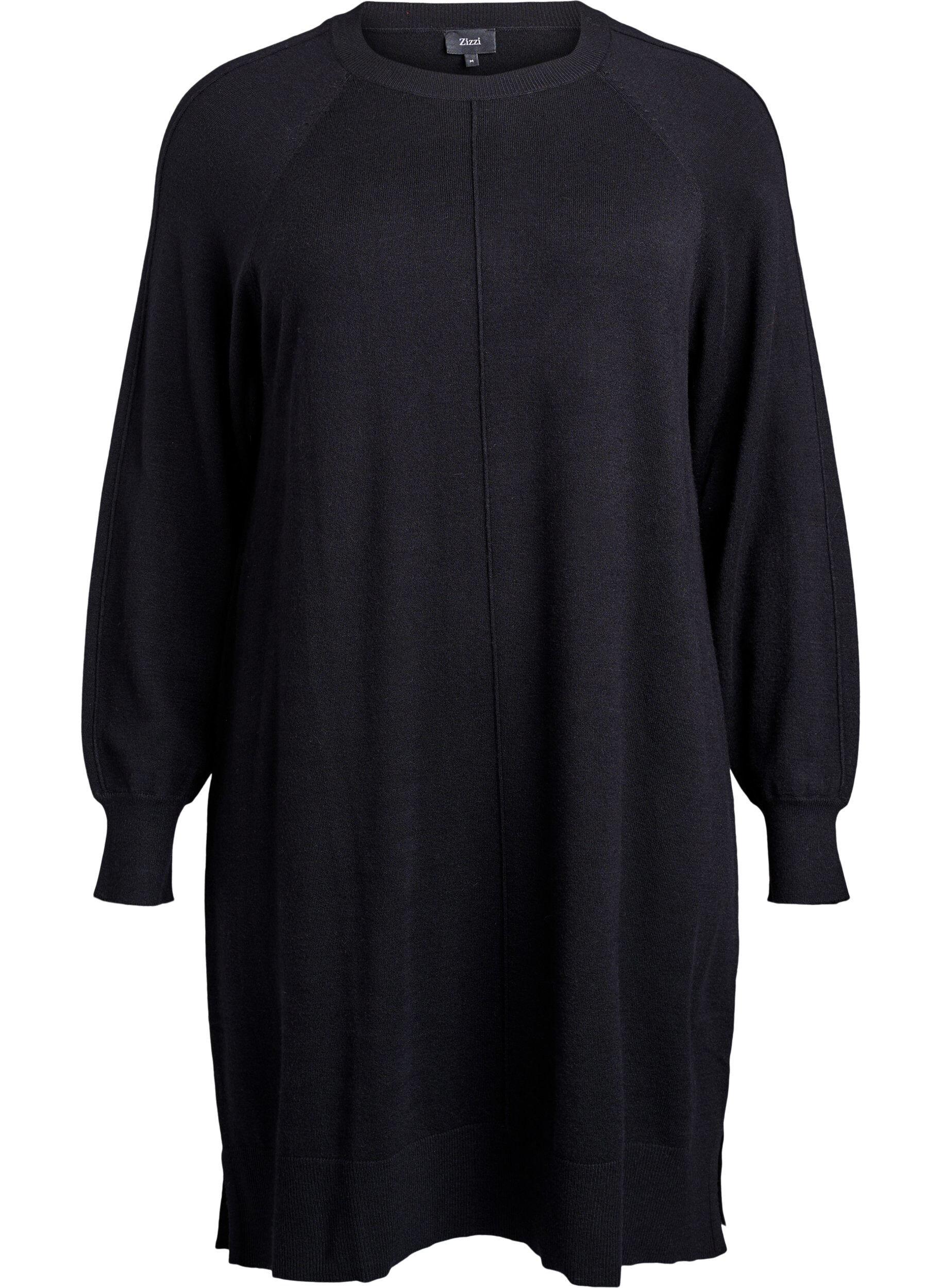 ZizziRobe courte en maille &agrave; manches raglan et couture centrale, Noir, Packshot image number 0
