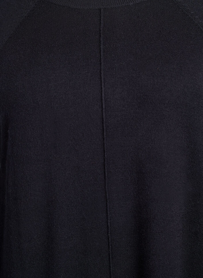 Robe courte en maille &agrave; manches raglan et couture centrale, Noir, Packshot image number 2