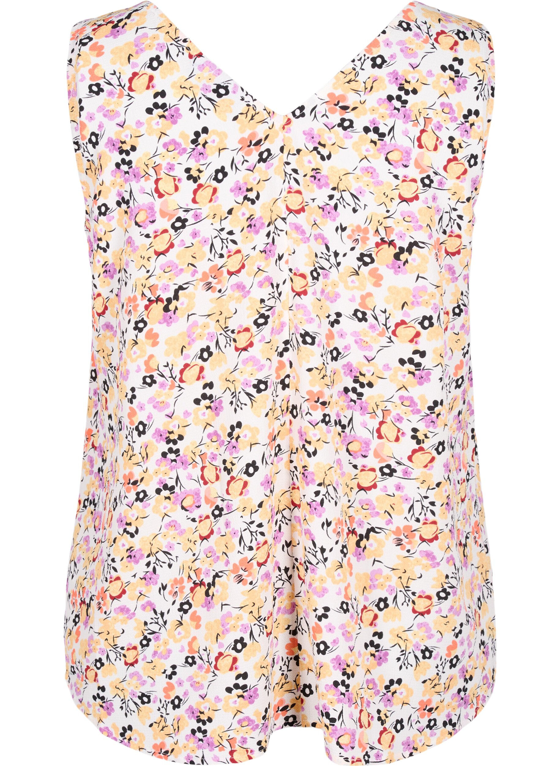 Zizzi Top floral avec col en V, Off White Flower AOP, Packshot image number 1