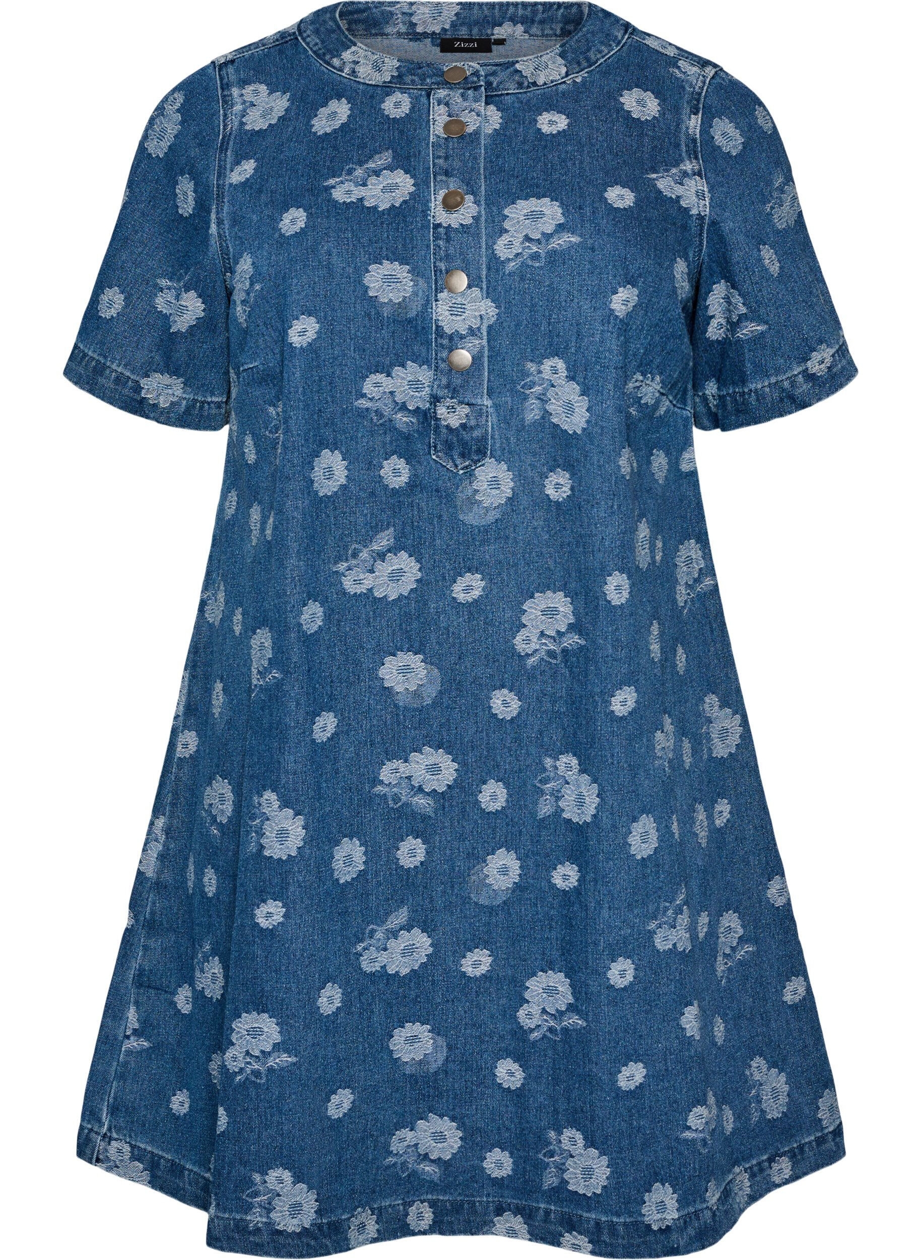Robe en jean coupe &eacute;vas&eacute;e &agrave; motif floral