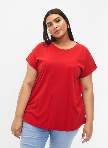 T-shirt à manches courtes en mélange de coton, Tango Red, Model image number 0