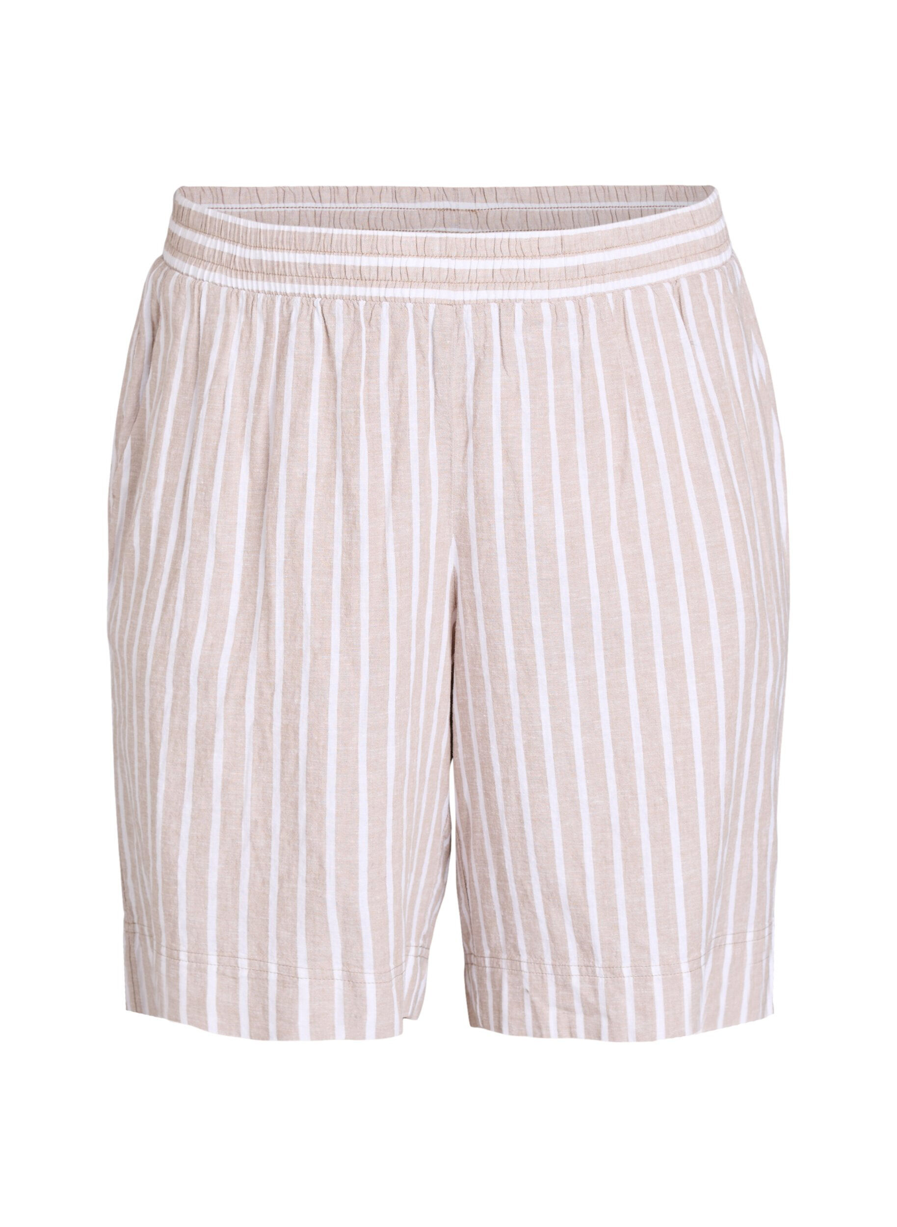 Zizzi Pantalon court ray&eacute; en lin et viscose, Beige, Packshot image number 0