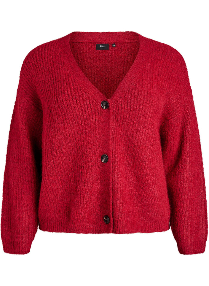 Cardigan en maille à col V, Bordeaux, Packshot image number 0