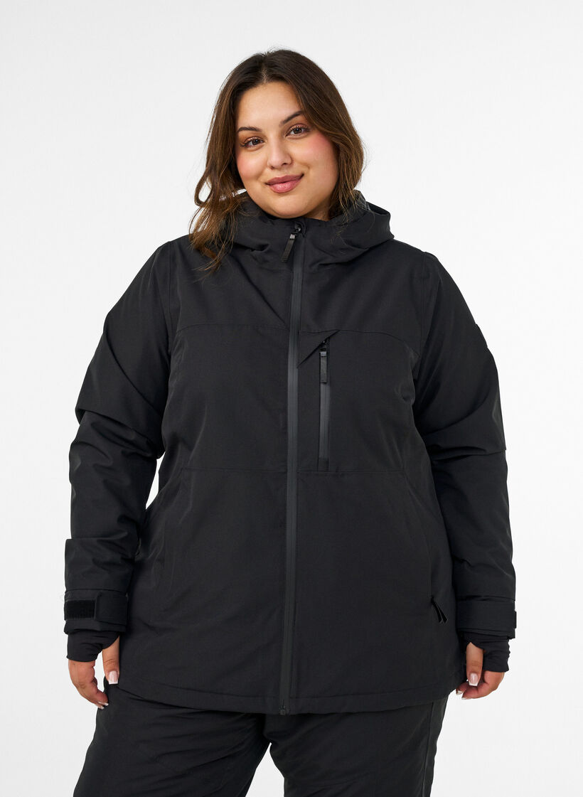 Veste de ski avec capuche et poches zipp&eacute;es, Noir, Model image number 0