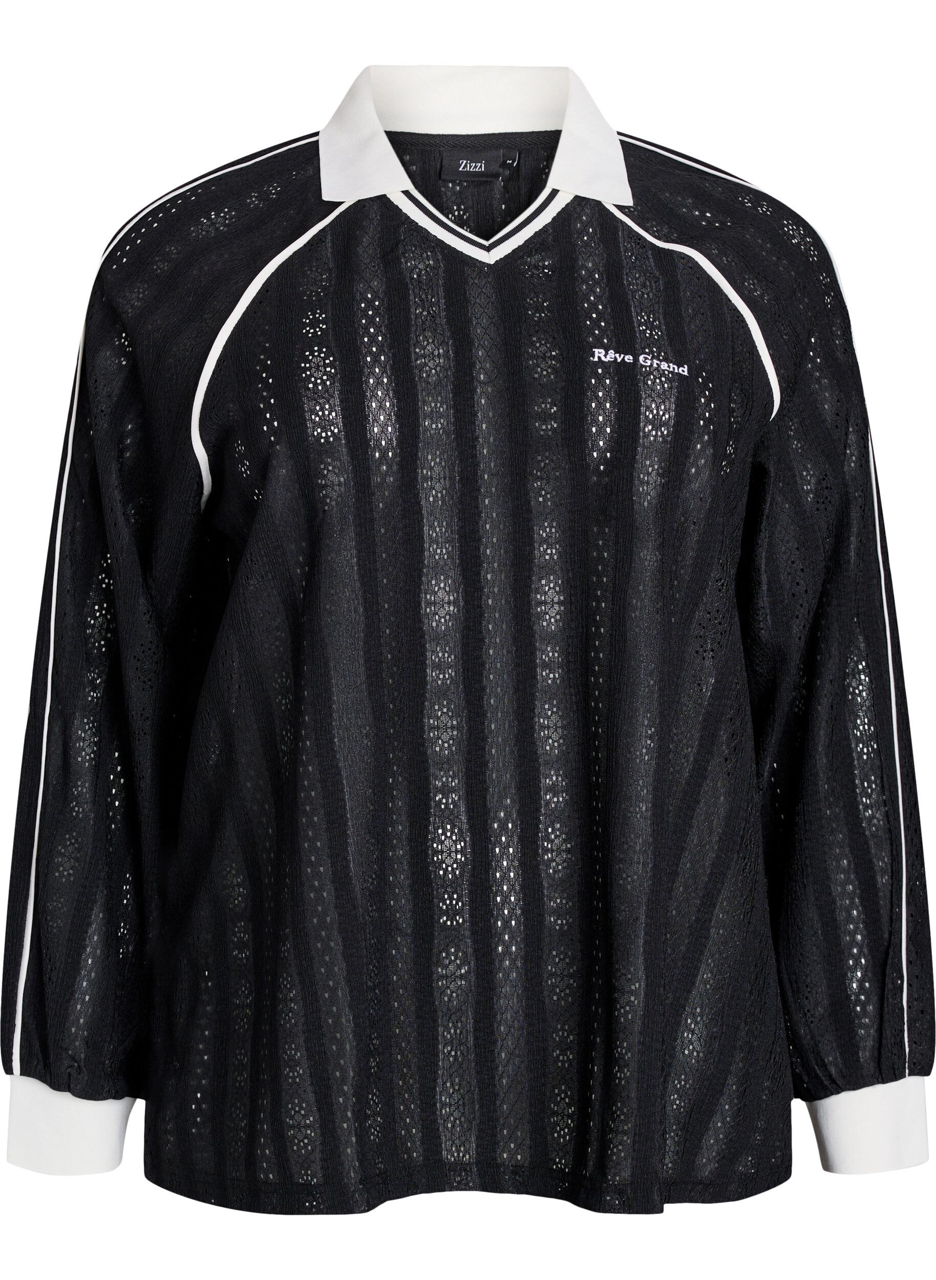 Zizzi Blouse en jersey textur&eacute; avec d&eacute;tails contrastants, Noir, Packshot image number 0